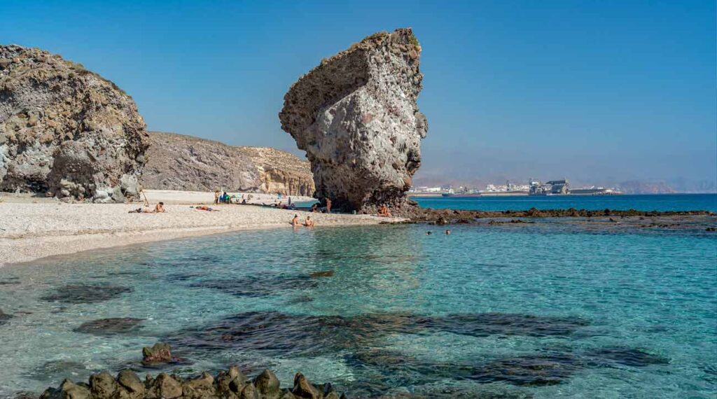 Playa de los Muertos pale pebble beach and turquoise water in Carboneras, Almería