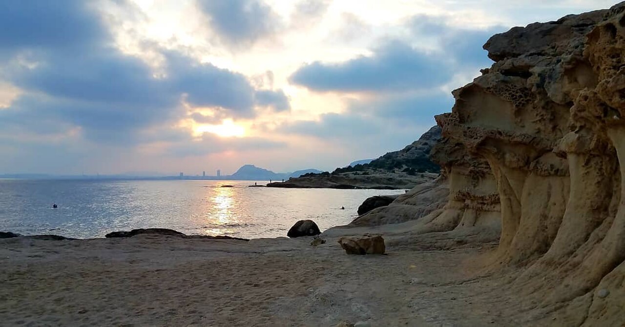 Sunset over the sea at Cabo de las Huertas, Alicante