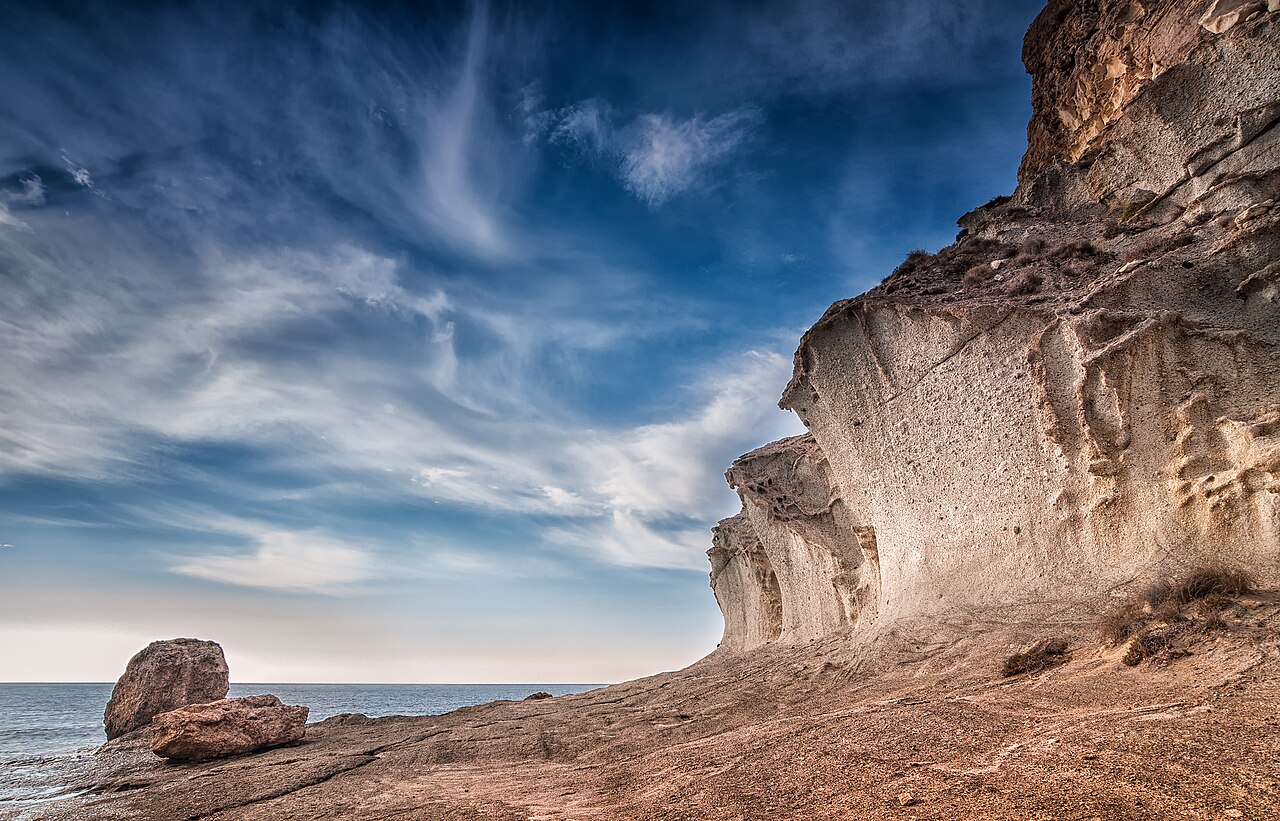 The fossilised dune formations flanking Cala de Enmedio, Cabo de Gata