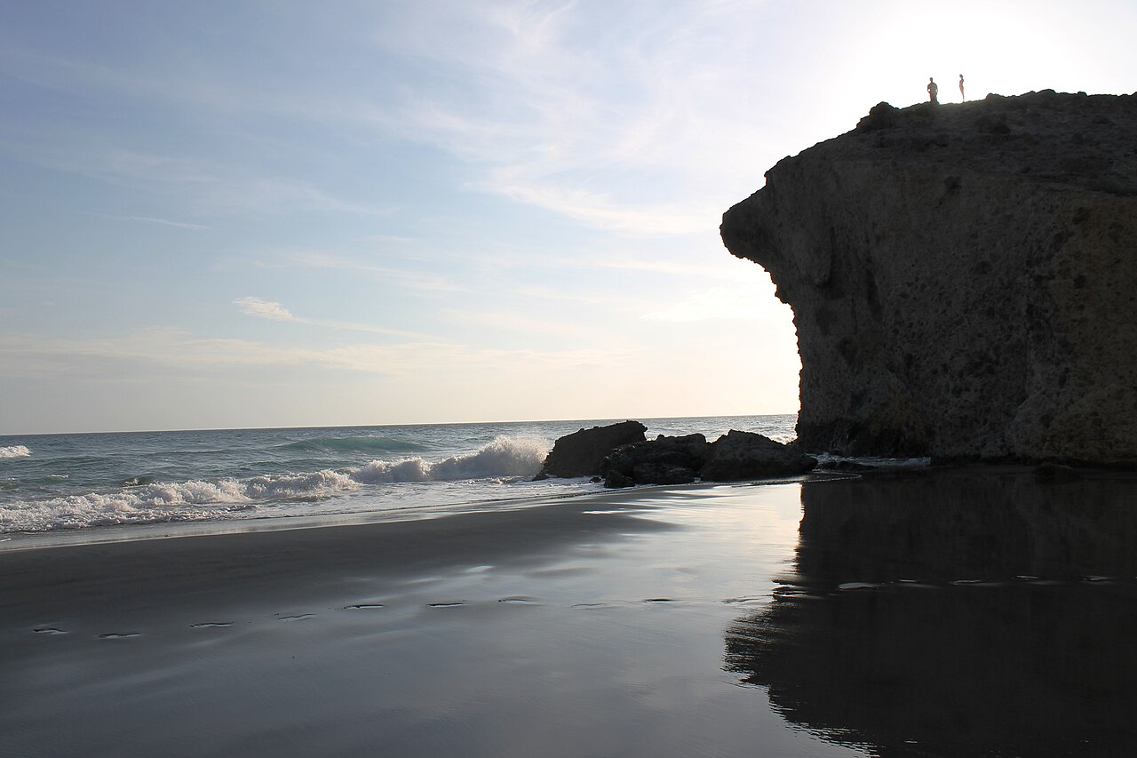 The sand and volcanic rock formations of Playa de Mónsul, Cabo de Gata, Almería