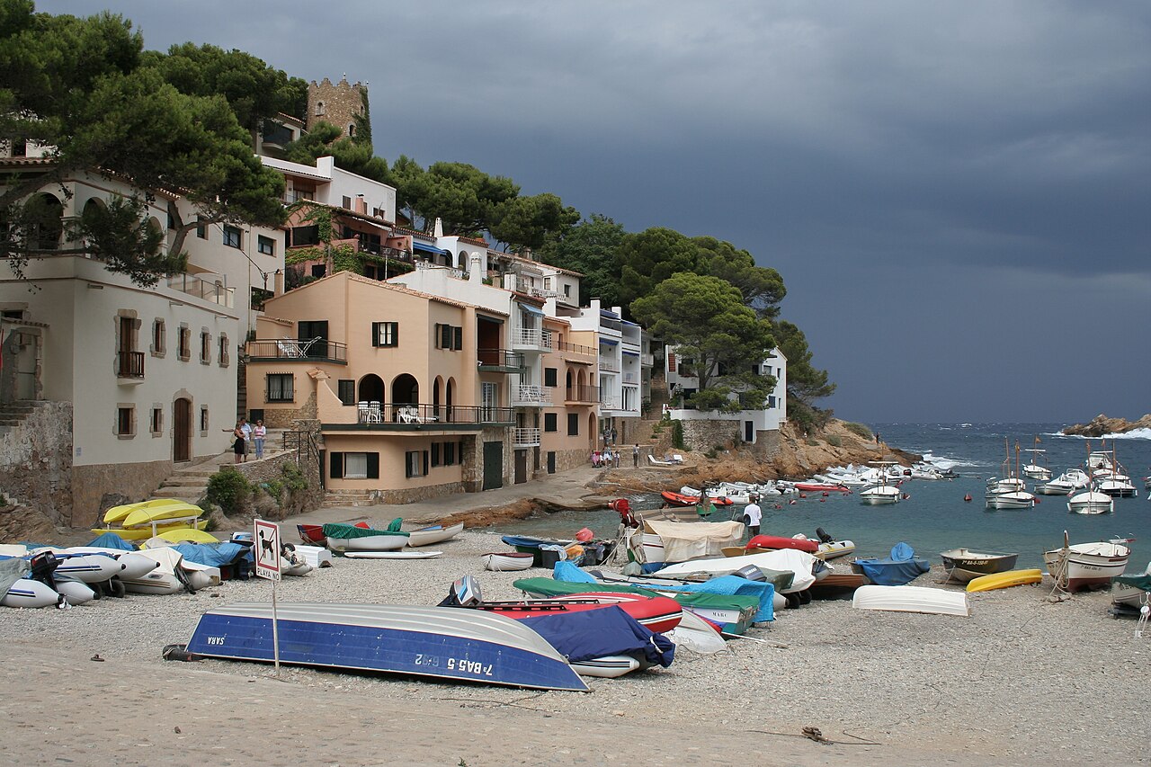 The row of whitewashed fishermen's houses along the front at Sa Tuna, Begur, Costa Brava